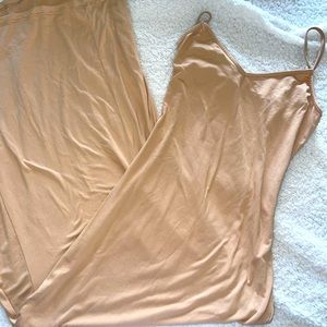 New, tan body/con dress, ankle length